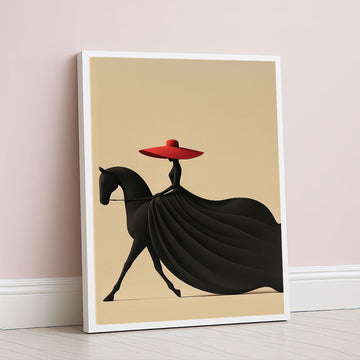 Elegant Woman In Red Hat Riding Horse Canvas Wall Art