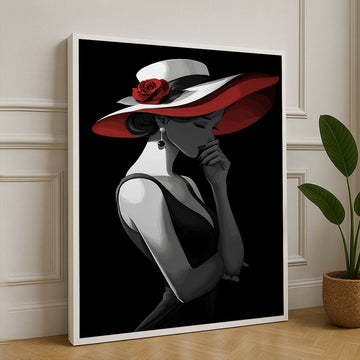 Elegant Woman In Red Hat Fashion Canvas Wall Art