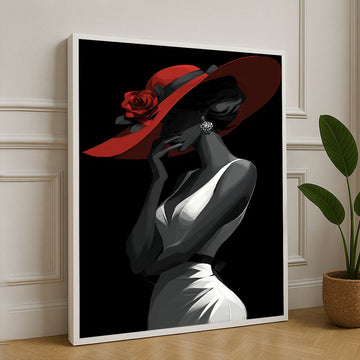 Elegant Woman In Red Hat Fashion Canvas Wall Art