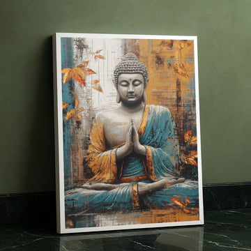Serene Buddha In Blue And Gold Meditation Canvas Wall Art