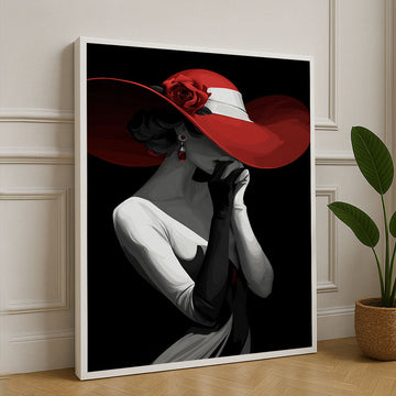 Elegant Lady In Red Hat Glamorous Canvas Wall Art