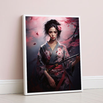 Enchanting Samurai Woman With Cherry Blossoms Canvas Wall Art