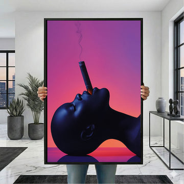 Dramatic Black Woman With Cigar Against Sunset Canvas Wall Art