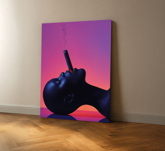 Dramatic Black Woman With Cigar Against Sunset Canvas Wall Art