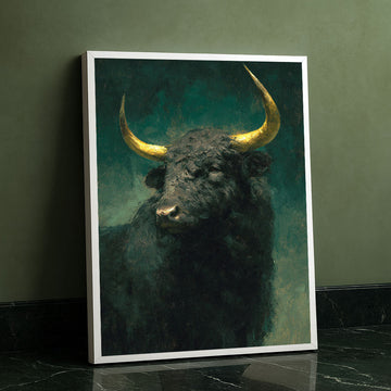 Majestic Black Bull With Golden Horns Canvas Wall Art