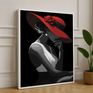 Elegant Lady In Red Hat Art Deco Style Canvas Wall Art