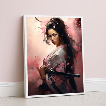 Enchanting Samurai Woman With Cherry Blossoms Canvas Wall Art
