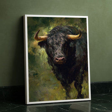 Fierce Black Bull With Golden Horns Canvas Wall Art