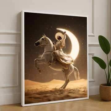 Moonlit Equestrian Elegance With Crescent Canvas Wall Art