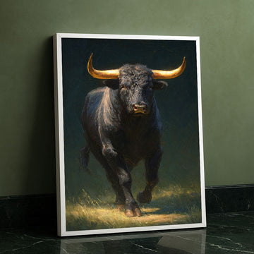 Majestic Charging Bull With Golden Horns Canvas Wall Art