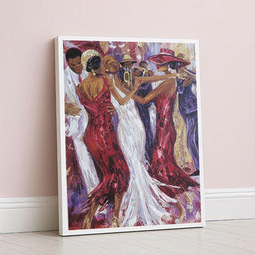 Vibrant Red And White Dancing Women Canvas Wall Art