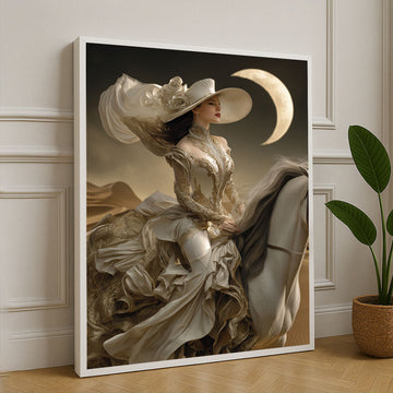 Elegant Equestrian Lady Under Moonlight Canvas Wall Art