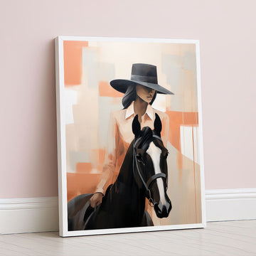 Elegant Woman In Wide-brim Hat With Horse Canvas Wall Art