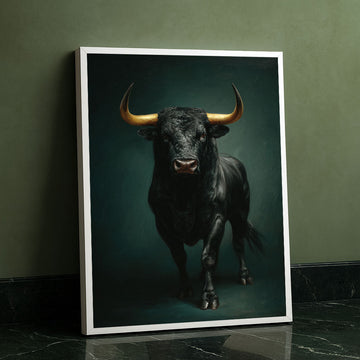 Majestic Black Bull With Golden Horns Canvas Wall Art