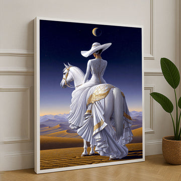 Elegant Moonlit Woman On Horseback Canvas Wall Art