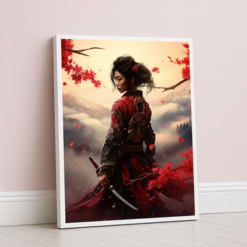 Enchanting Samurai Woman With Cherry Blossoms Canvas Wall Art