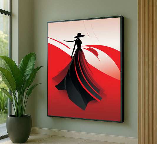 Striking Woman In Red And Black Dress Canvas Wall Art