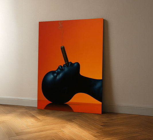 Bold Black Woman With Cigar On Orange Canvas Wall Art