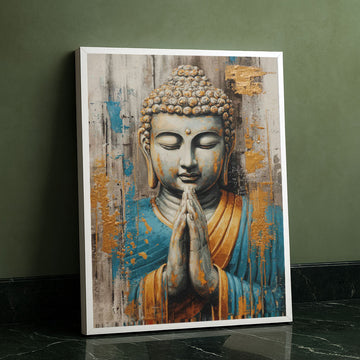 Serene Buddha In Blue And Gold Canvas Wall Art