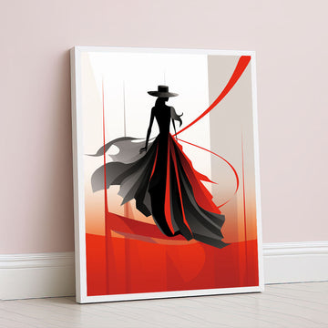 Elegant Silhouette In Flowing Red Gown Canvas Wall Art
