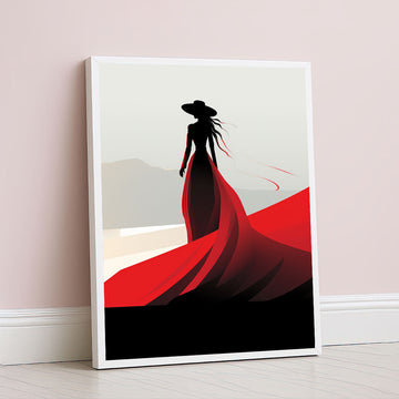 Striking Woman In Flowing Red Dress Canvas Wall Art