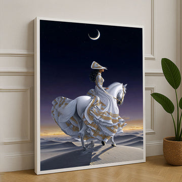 Majestic Woman In Elegant Dress Riding Horse Canvas Wall Art