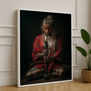 Elegant Samurai Woman With Tattoos Canvas Wall Art
