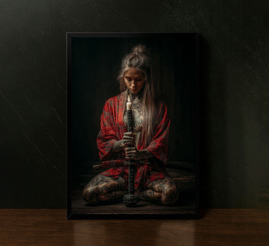 Elegant Samurai Woman With Tattoos Canvas Wall Art