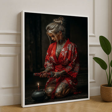Elegant Samurai Woman With Tattoos Canvas Wall Art