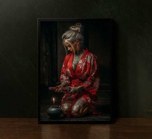 Elegant Samurai Woman With Tattoos Canvas Wall Art