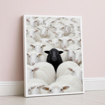 Striking Black Sheep Among White Flock Canvas Wall Art