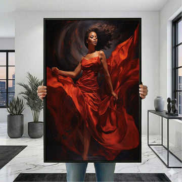 Majestic Woman In Flowing Red Dress Canvas Wall Art
