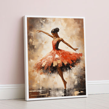 Graceful Ballet Dancer In Red Dress Canvas Wall Art