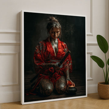Elegant Samurai Woman With Dragon Tattoo Canvas Wall Art