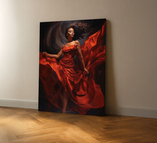 Majestic Woman In Flowing Red Dress Canvas Wall Art