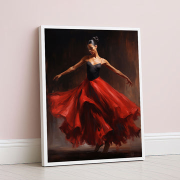 Elegant Woman In Flowing Red Dress Canvas Wall Art