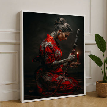 Elegant Samurai Woman With Tattoos Canvas Wall Art