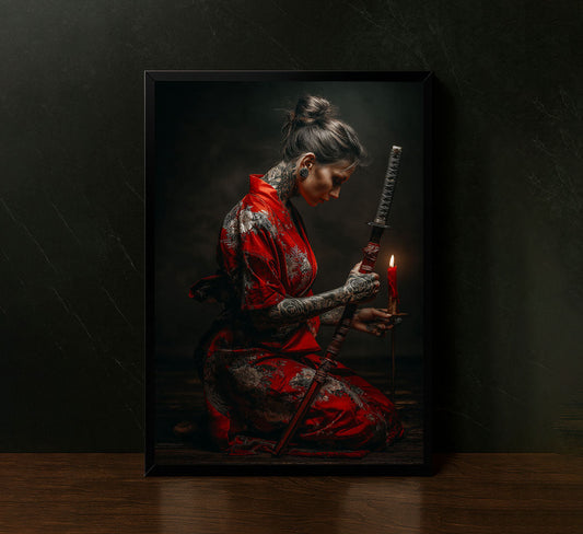Elegant Samurai Woman With Tattoos Canvas Wall Art