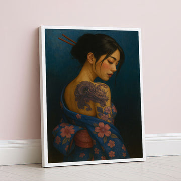 Enchanting Samurai Woman With Dragon Tattoo Canvas Wall Art