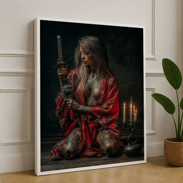 Elegant Samurai Woman With Tattoos Canvas Wall Art