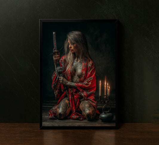 Elegant Samurai Woman With Tattoos Canvas Wall Art