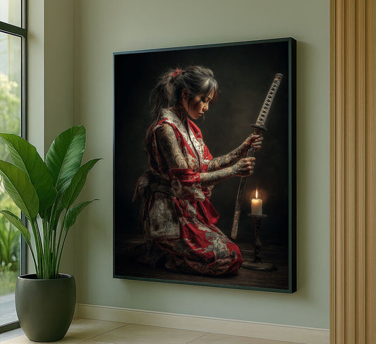 Enchanting Tattooed Samurai Woman With Katana Canvas Wall Art