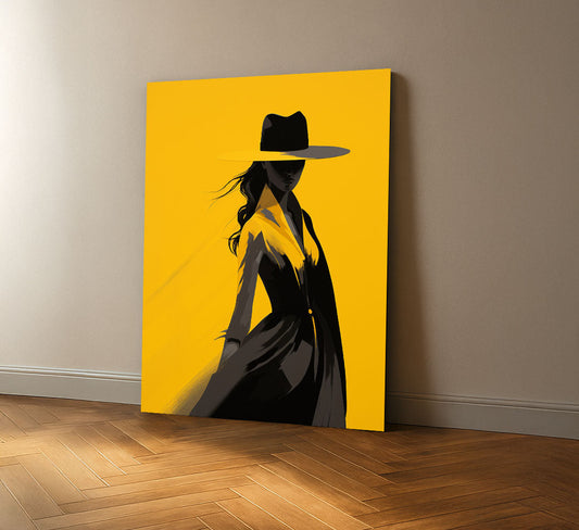 Striking Yellow And Black Fashion Woman Canvas Wall Art