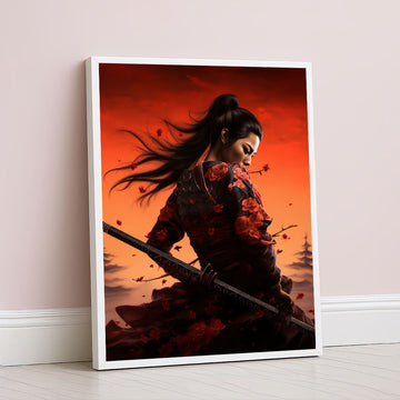 Enchanting Samurai Woman With Blossoms Canvas Wall Art