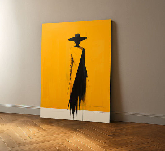 Bold Yellow And Black Silhouette Woman Canvas Wall Art