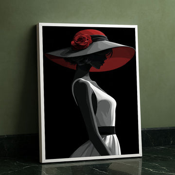 Elegant Woman In Red Hat Silhouette Canvas Wall Art