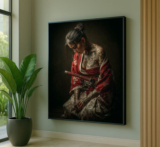 Enchanting Samurai Woman With Tattoos Canvas Wall Art