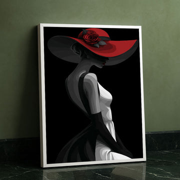 Elegant Woman In Red Hat Silhouette Canvas Wall Art