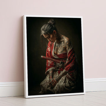 Enchanting Samurai Woman With Tattoos Canvas Wall Art