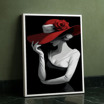 Elegant Woman In Red Rose Hat Canvas Wall Art